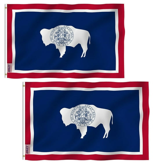 (2 pack) ANLEY Fly Breeze 3x5 Foot Wyoming State Flag - Vivid Color and UV Fade Resistant - Canvas Header and Double Stitched - Wyoming WY Flags Polyester with Brass Grommets 3 X 5 Ft