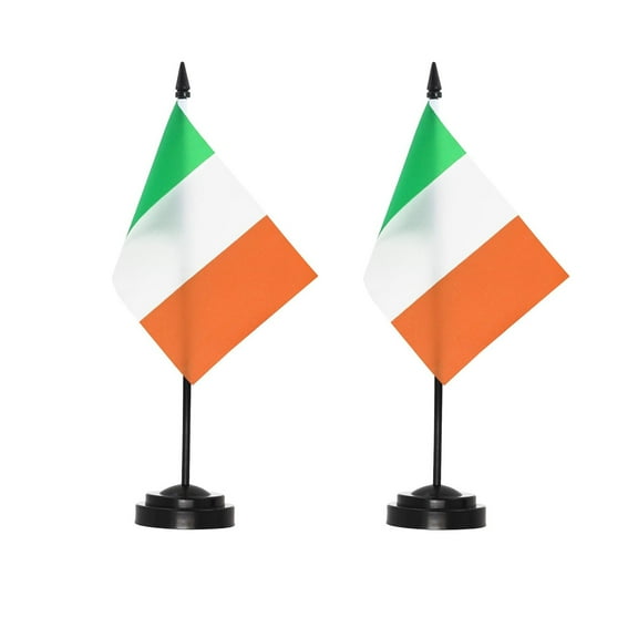 (2 pack) ANLEY Ireland Deluxe Desk Flag Set - 6 in x 4 in Miniature Irish Desktop Flag