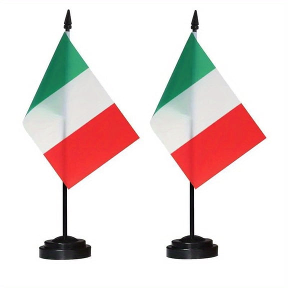(2 pack) ANLEY Italy Deluxe Desk Flag Set - 6 x 4 Inch Miniature Italian Desktop Flag with 12" Solid Pole