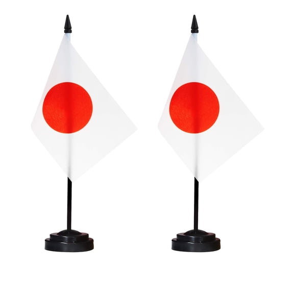 (2 pack) ANLEY Japan Deluxe Desk Flag Set - 6 in x 4 in Miniature Japanese Desktop Flag