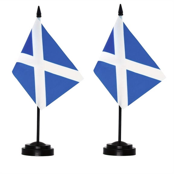 (2 pack) ANLEY Scotland Deluxe Desk Flag Set - 6 in x 4 in Miniature Scottish Desktop Flag
