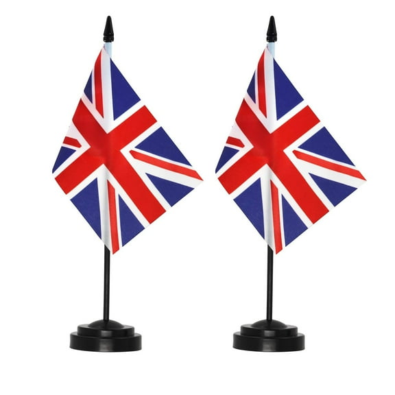 (2 pack) ANLEY UK Deluxe Desk Flag Set - 6 in x 4 in Miniature United Kingdom British Desktop Flag