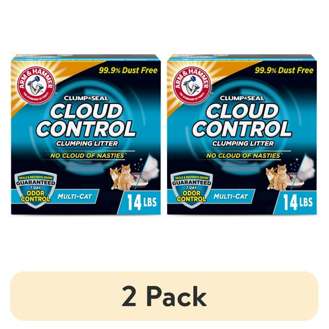 (2 pack) ARM & HAMMER Cloud Control Multi-Cat Clumping Cat Litter with Hypoallergenic Light Scent, 14 lb
