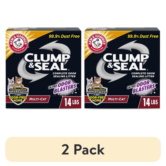 (2 pack) ARM & HAMMER Clump & Seal Multi-Cat Complete Odor Sealing Clumping Cat Litter, 14 lb