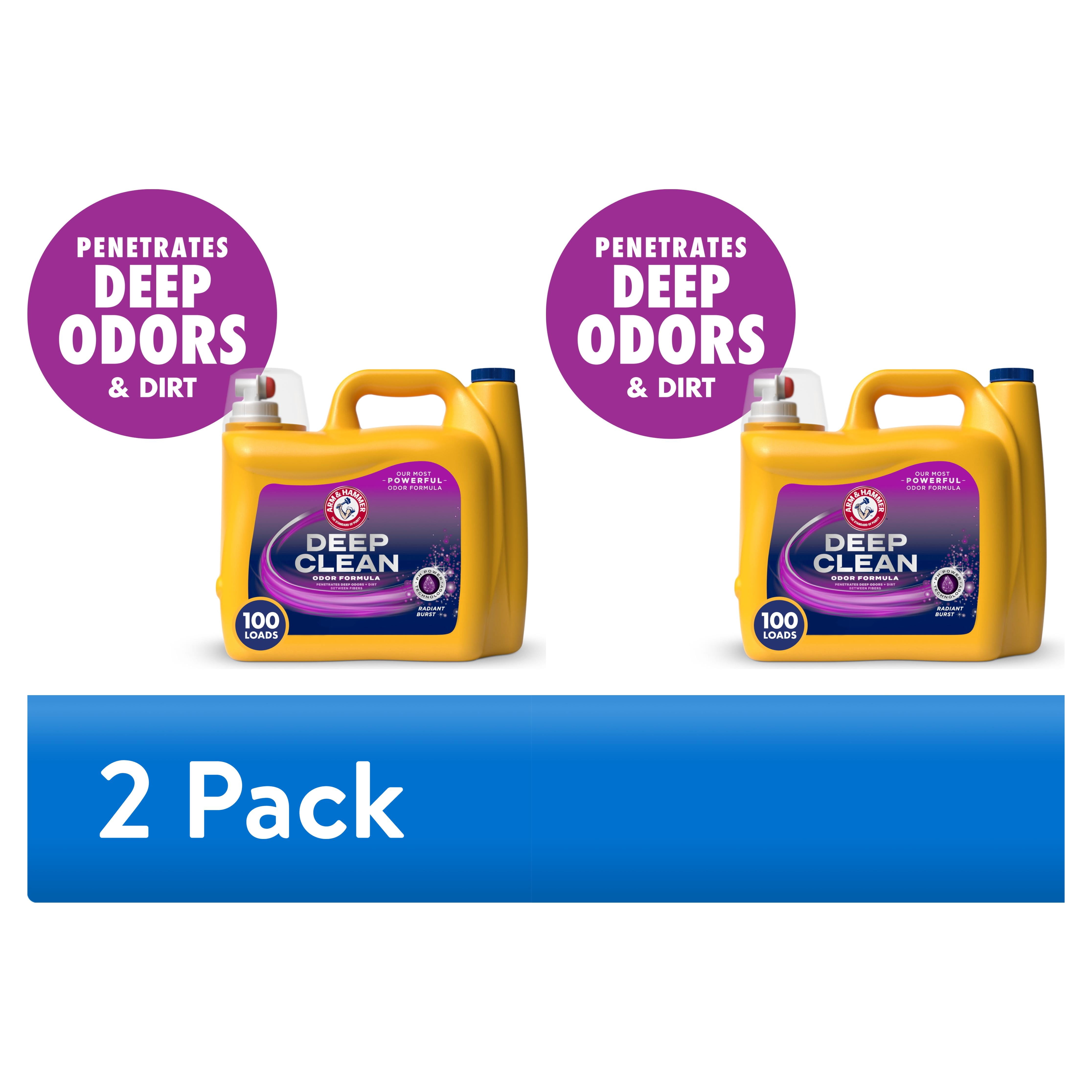 (2 pack) ARM & HAMMER Deep Clean Odor Formula Liquid Laundry Detergent, Radiant Burst, 150 Fl Oz