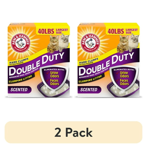 (2 pack) ARM & HAMMER Double Duty Cat Litter, Advanced Odor Control Clumping Cat Litter, Scented, 40 lb