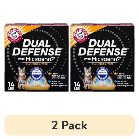 (2 pack) ARM & HAMMER Dual Defense with Microban Clumping Cat Litter, Antimicrobial Product Protection*, Odor Control for Multi-Cat Households, 14 Lbs