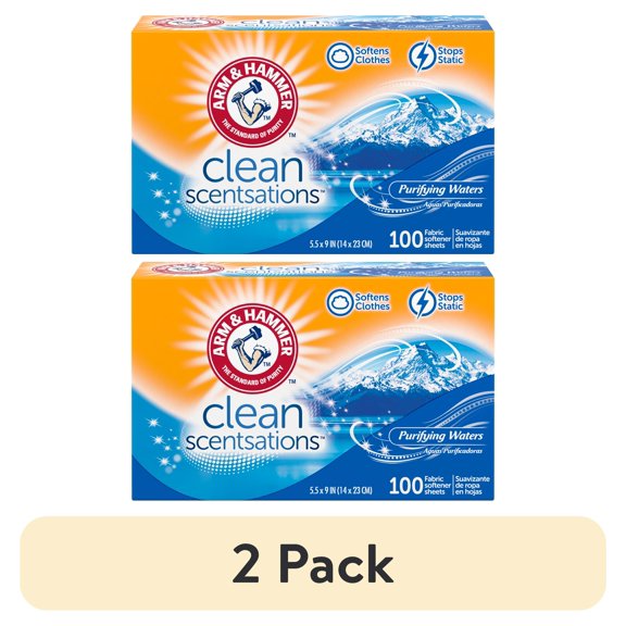 (2 pack) ARM & HAMMER Fabric Softener Sheets, 100 sheets, Purifying Waters
