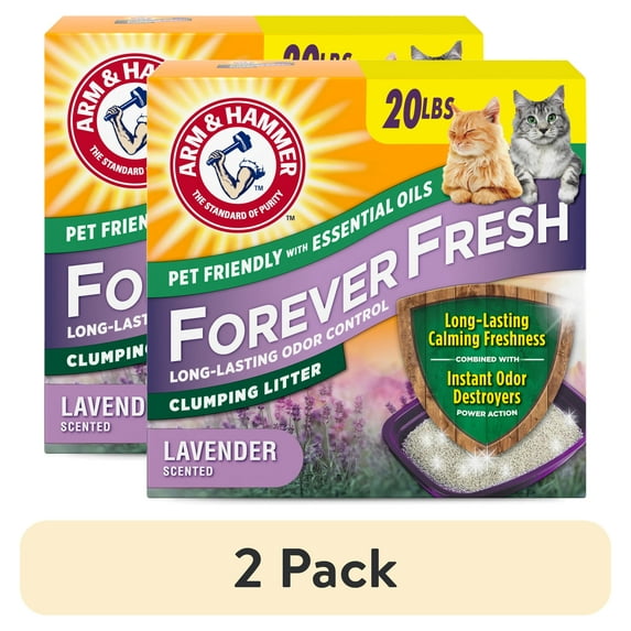 (2 pack) ARM & HAMMER Forever Fresh Clumping Cat Litter, Lavender Essential Oils, Multi-Cat, 20 lb