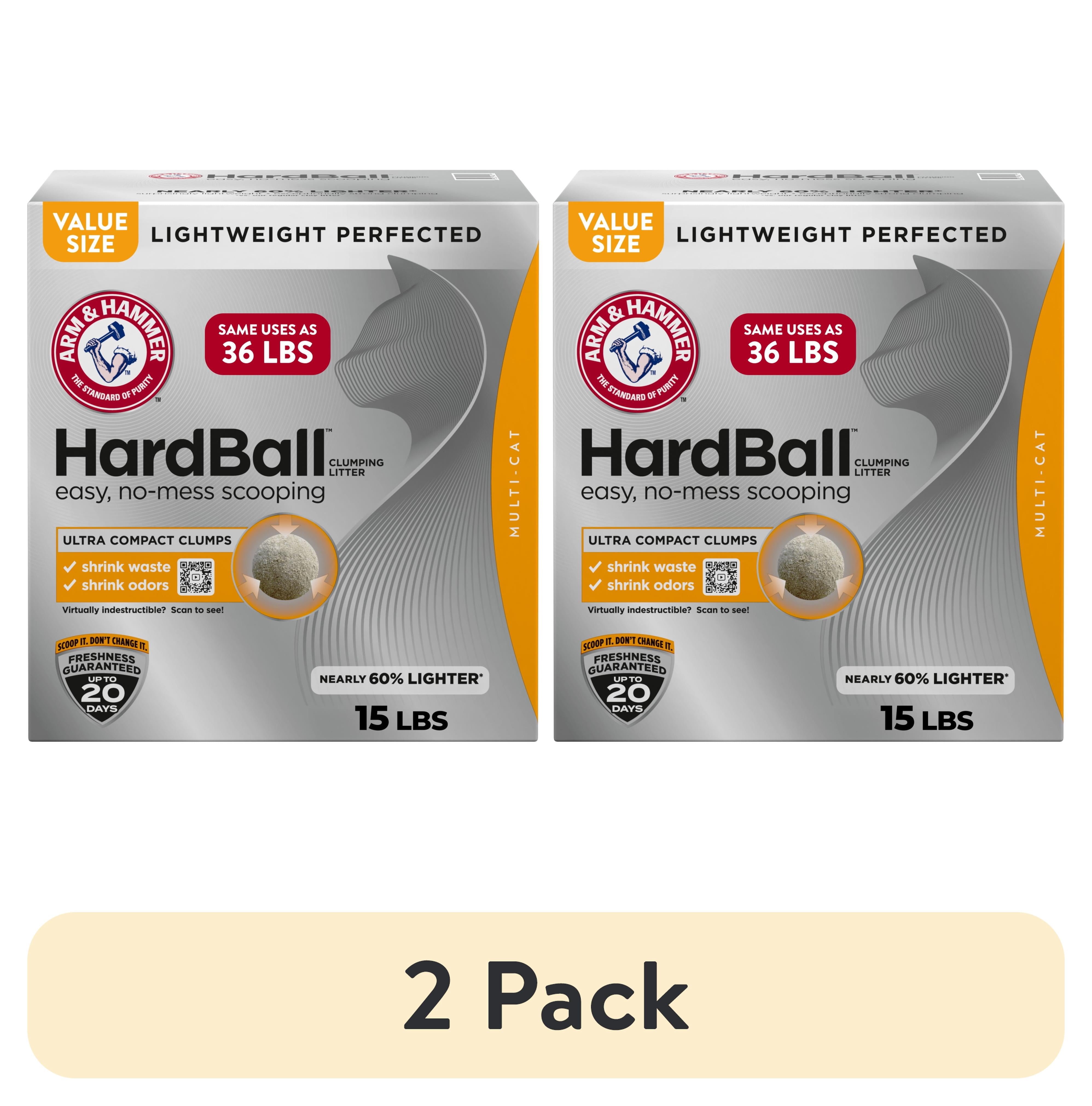 (2 pack) ARM & HAMMER Hardball Lightweight Cat Litter, Clumping, No-Mess Scooping, Multi-Cat, 15 lb
