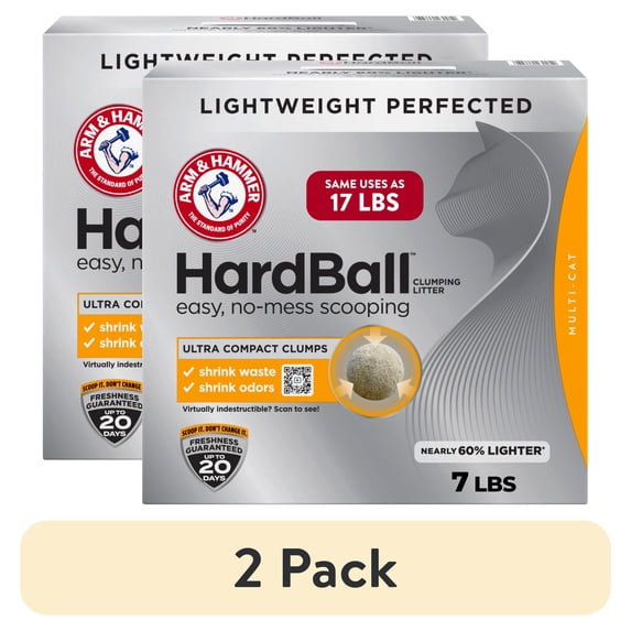 (2 pack) ARM & HAMMER Hardball Lightweight Cat Litter, Multi-Cat Clumping Litter, No-Mess Scooping, 7 lb