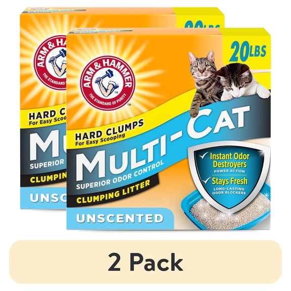 (2 pack) ARM & HAMMER Multi-Cat Clumping Litter Unscented, 20 lb
