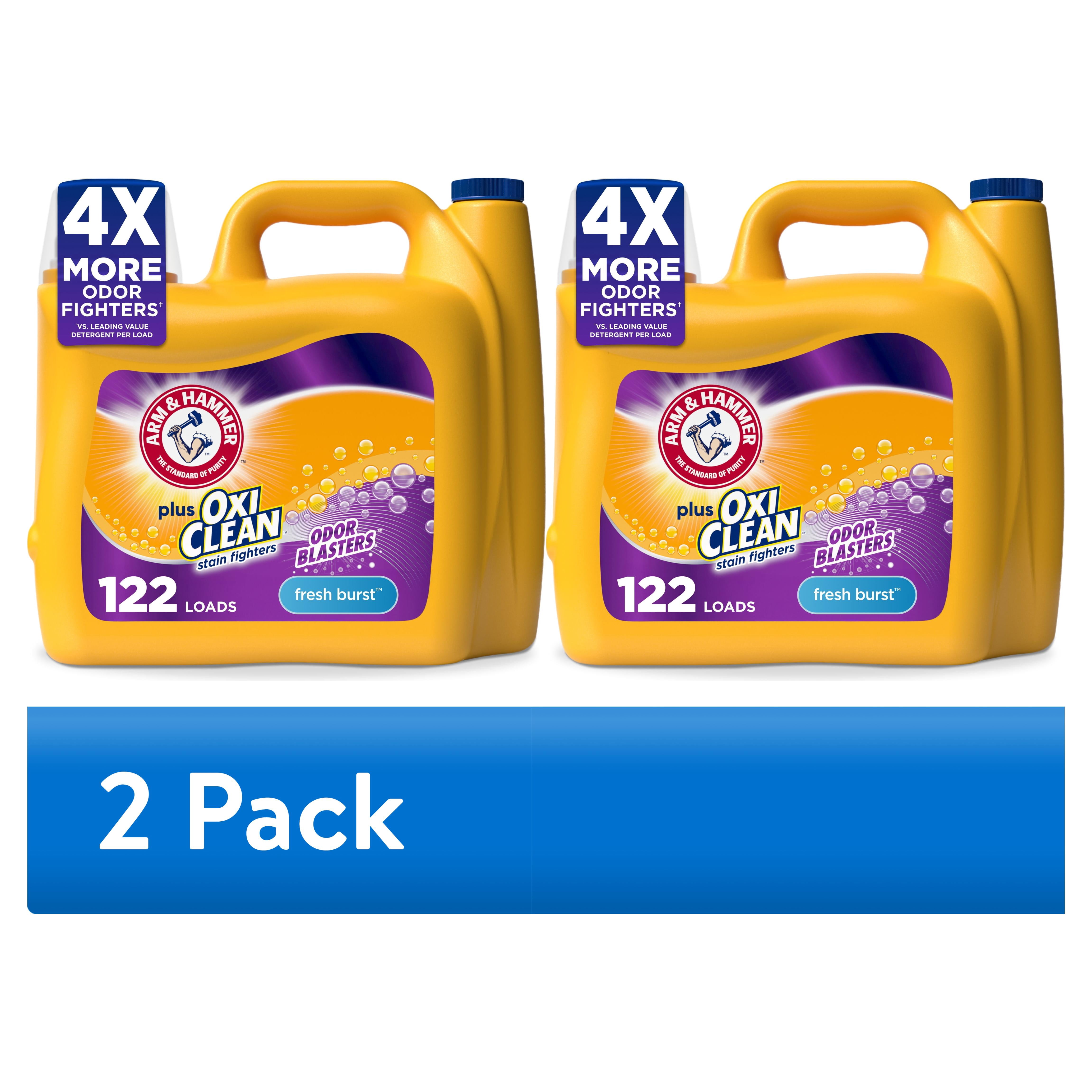 (2 pack) ARM & HAMMER Plus OxiClean with Odor Blasters Liquid Detergent, Fresh Burst, 158.6 fl oz, 122 Loads