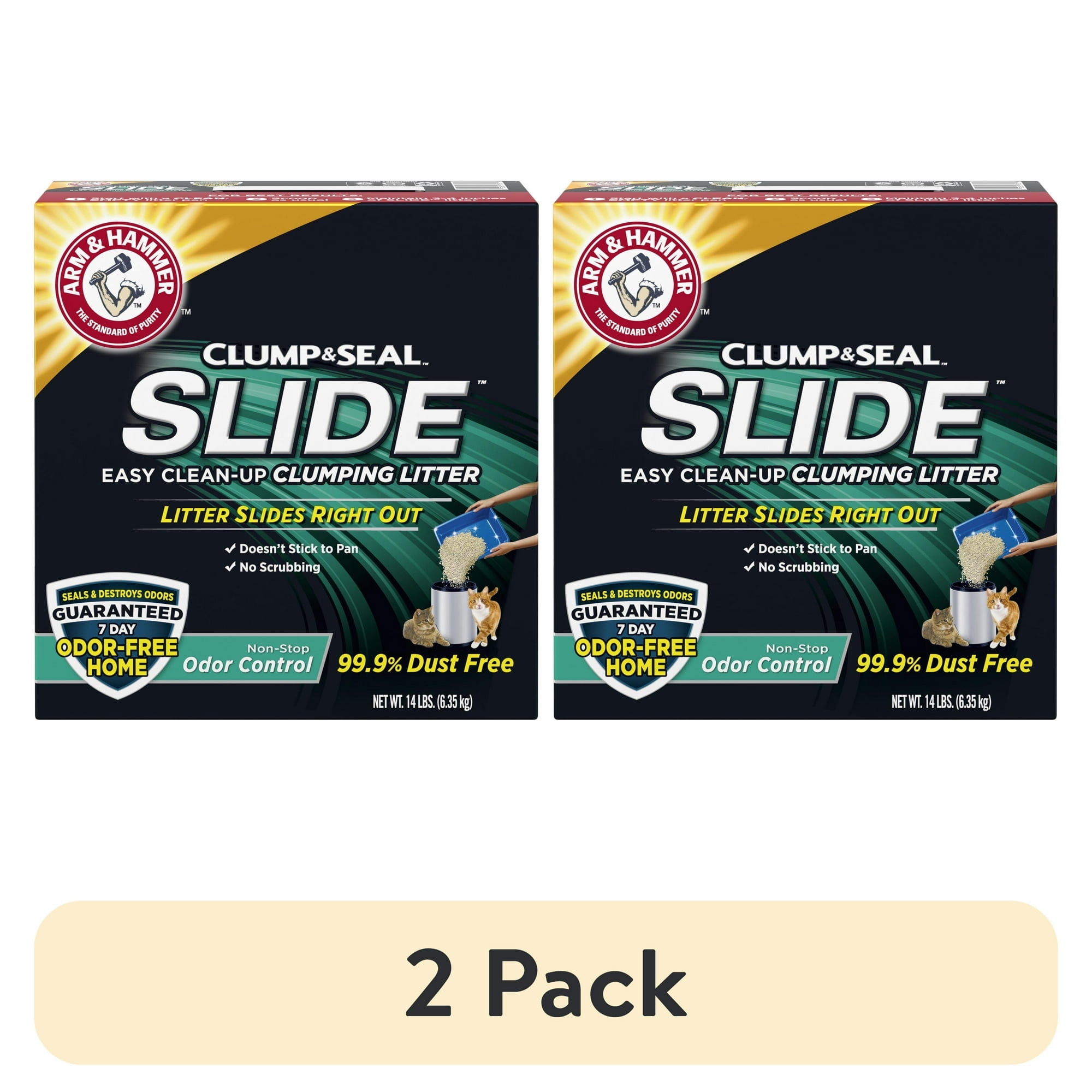 (2 pack) ARM & HAMMER Slide Clumping Cat Litter, Non-Stop Odor Control, 14lb