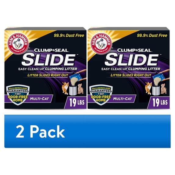 (2 pack) ARM & HAMMER Slide Multi-Cat Clumping Litter, Easy Clean-up Cat Litter, 19 lb
