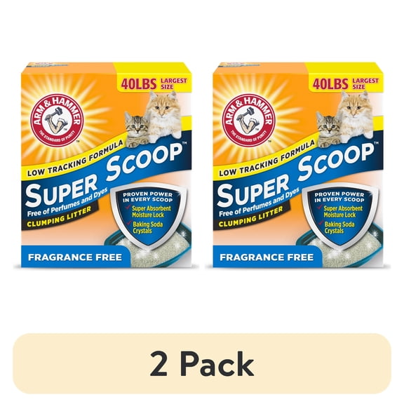 (2 pack) ARM & HAMMER Super Scoop Fragrance Free Clumping Clay Cat Litter, 40 lb