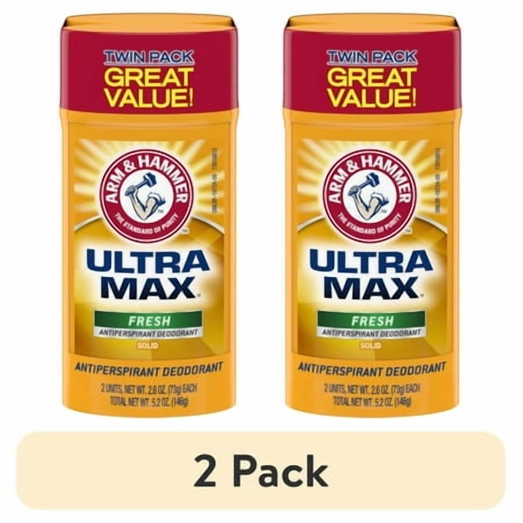 (2 pack) ARM & HAMMER ULTRA MAX Deodorant, Fresh Scent, Solid Stick 2.6 oz, Twin Pack (Pack of Two)