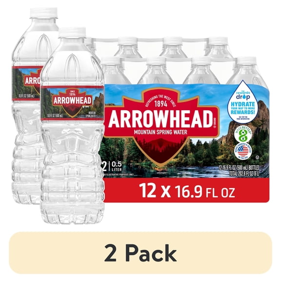 (2 pack) Arrowhead Mountain Spring Water, 16.9 fl oz, 12-pack Plastic Bottles