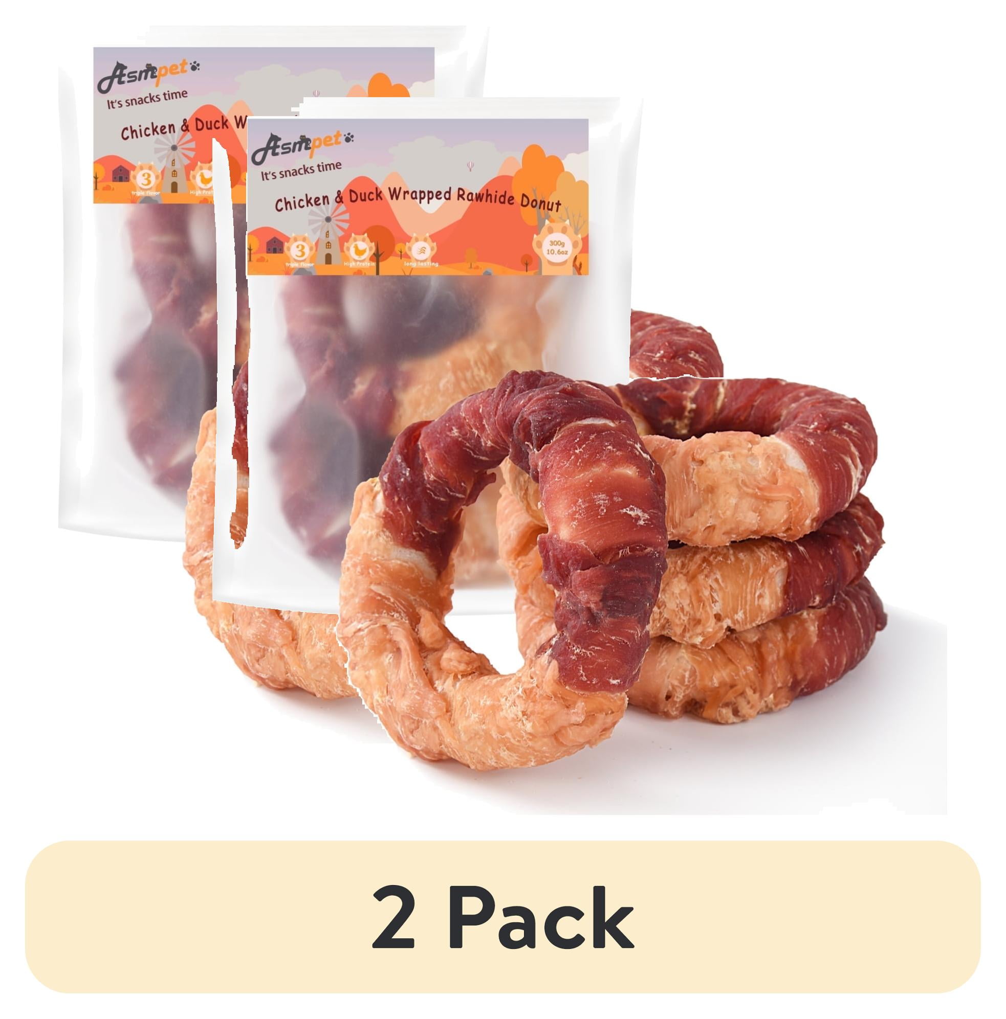 (2 pack) ASMPET Chicken & Duck Wrapped Dog Treat,  Rawhide Long Lasting Dog Chew, Teeth Cleaning Bone for Small Medium Large Breed (10.6oz)