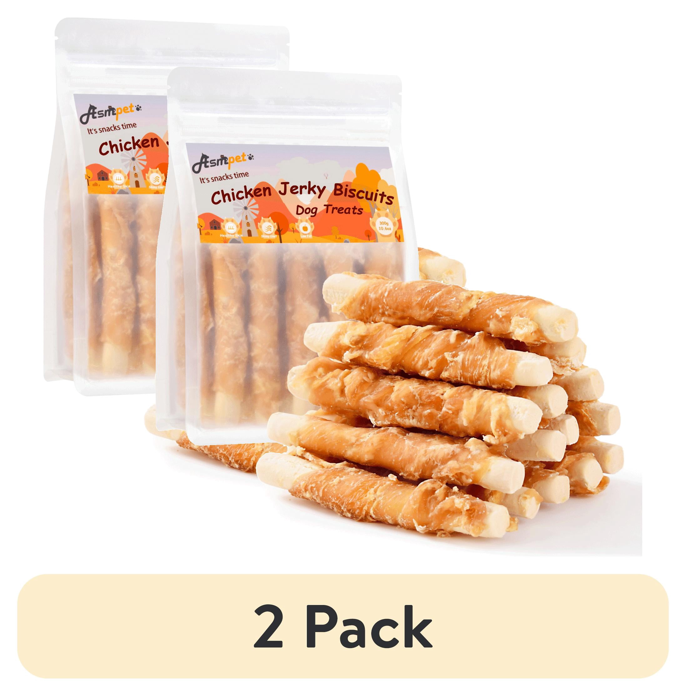 (2 pack) ASMPET Chicken Jerky Wrapped Biscuits Stick Dog Treats, Soft Chewy Rawhide Free Dog Chews for Small Medium Large Dogs, 10.6oz