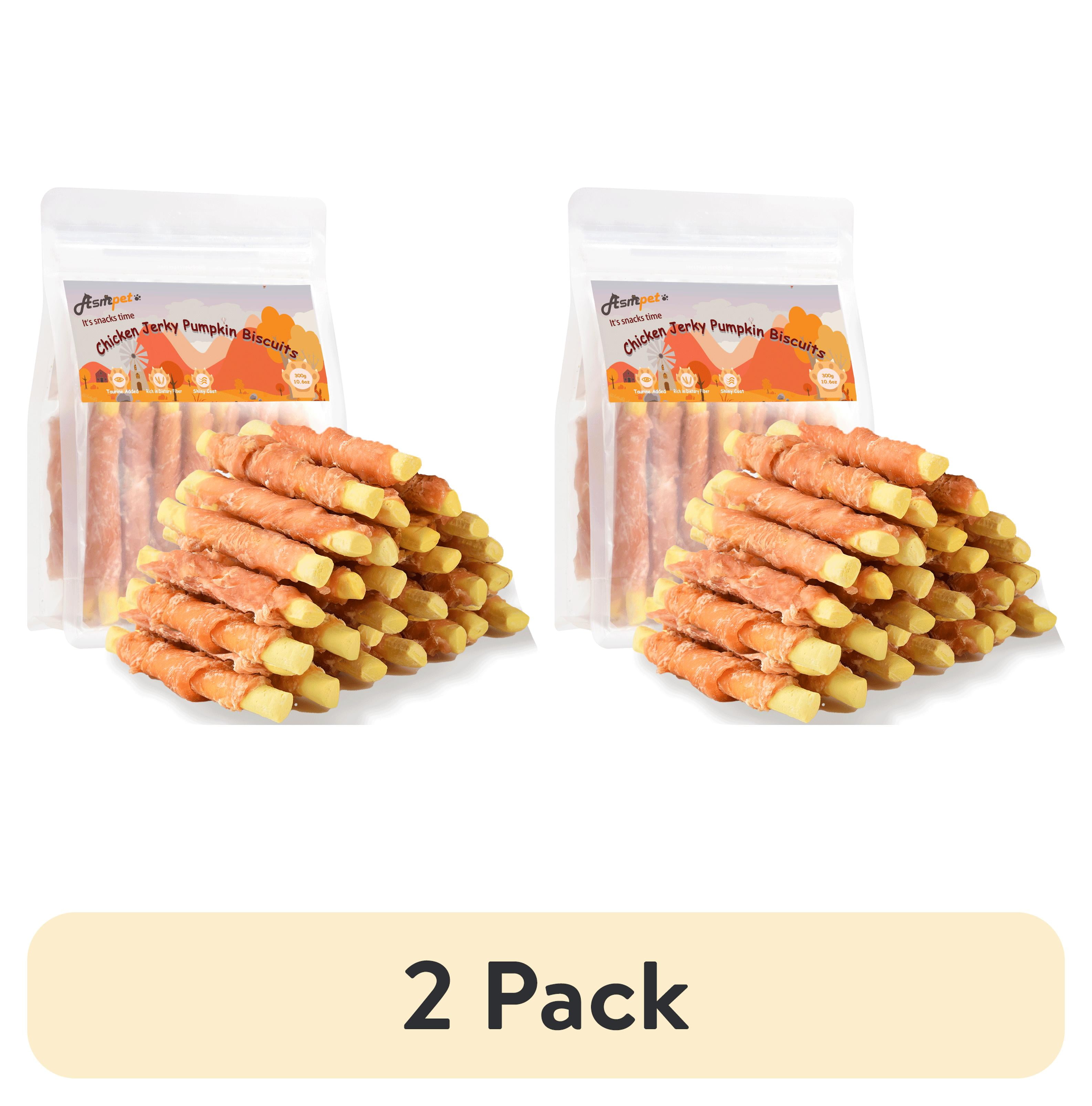 (2 pack) ASMPET Chicken Jerky Wrapped Pumpkin Biscuits for Dogs, Low Fat Pumpkin Dog Treats Chews, 10.6oz