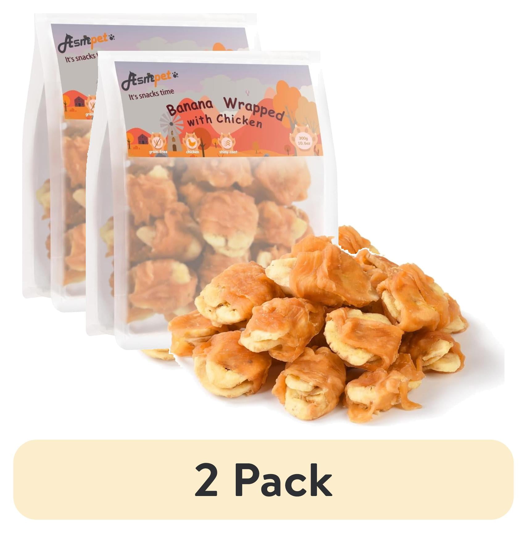 (2 pack) ASMPET Chicken Jerky and Banana Dog Treats, Rawhide Free Snacks, Grain Free Treats for Small Medium Large Dogs, 11oz