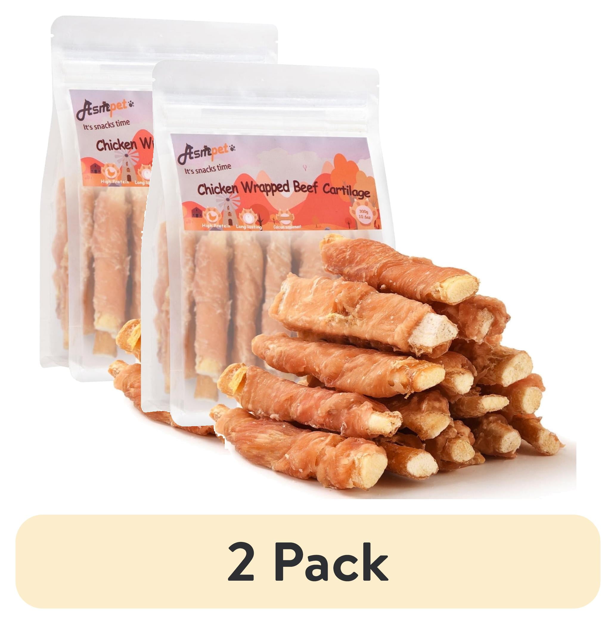(2 pack) ASMPET Chicken Wrapped Beef Cartilage Dog Treats, Long-Lasting Chewy Dog Soft Bone for Small, Medium & Large Dogs (10.6oz, No Rawhide)