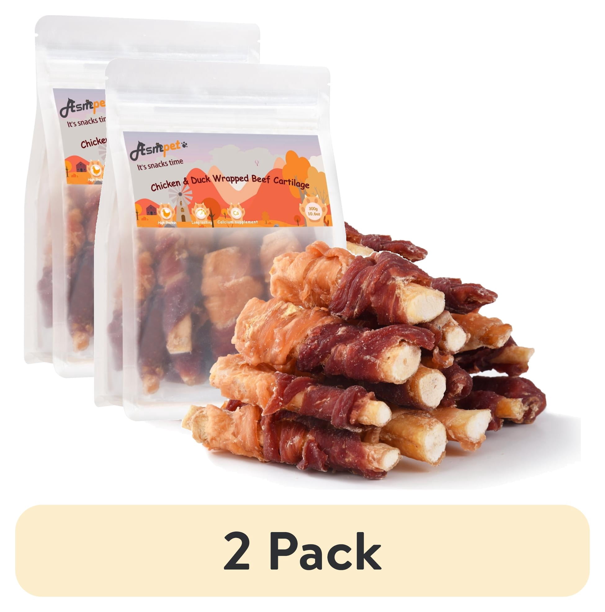 (2 pack) ASMPET Chicken Wrapped Beef Cartilage with Duck Dog Treats, High Calcium Chewy Dog Soft Bone for Small, Medium, Large Dogs (10.6oz, No Rawhide)