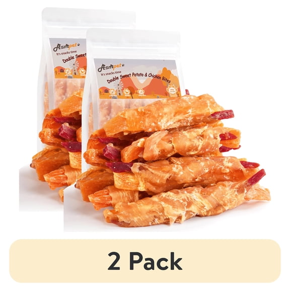 (2 pack) ASMPET Healthy Natural Soft Chew Dog Treats with Chicken and Double Sweet Potato, Dietary Fiber, 11 oz