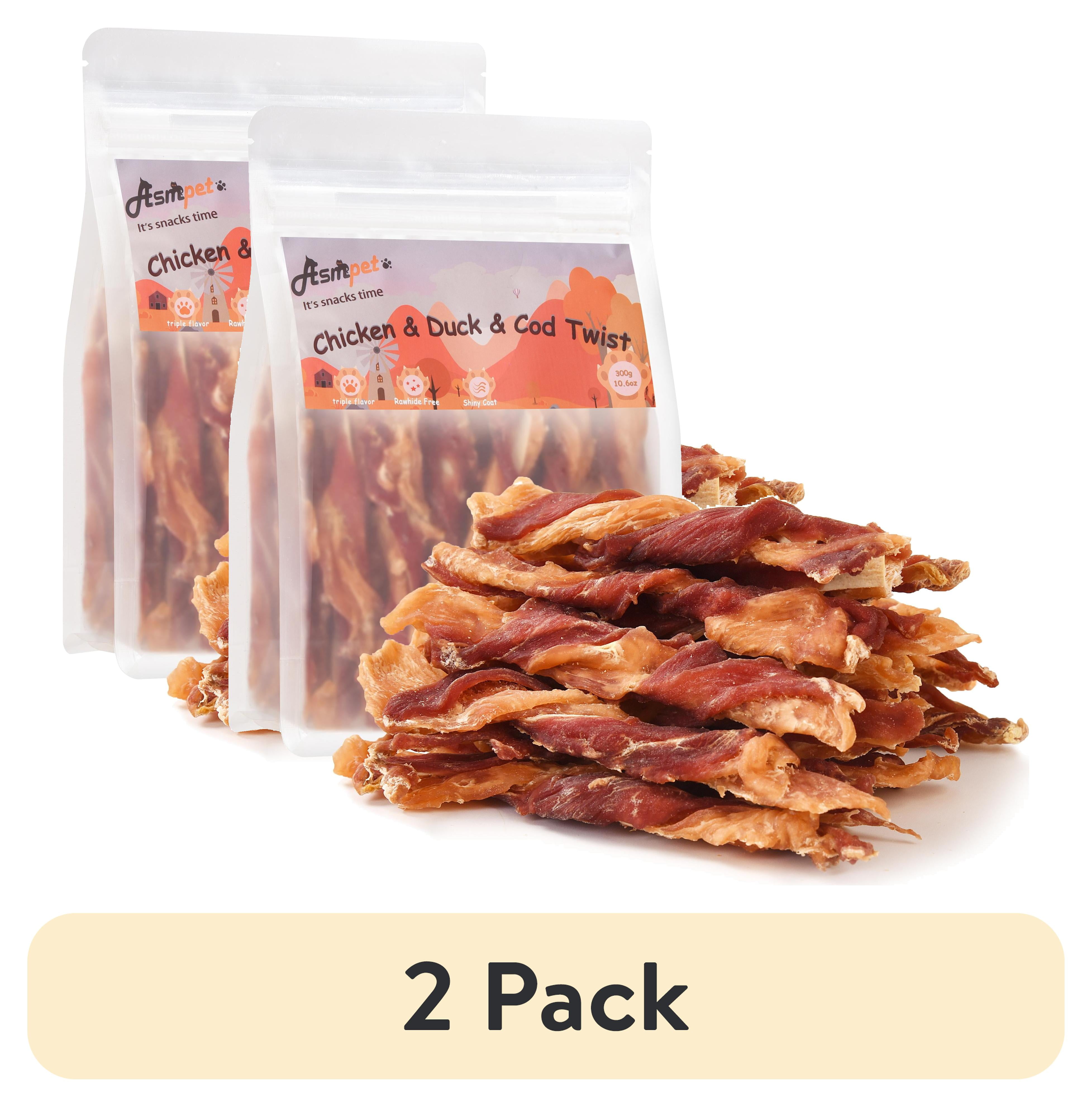 (2 pack) ASMPET Dog Treats Chews,Triple Flavor Chicken, Cod & Duck Twists, Jerky Sticks for Small Medium Large Dogs 10.6 oz
