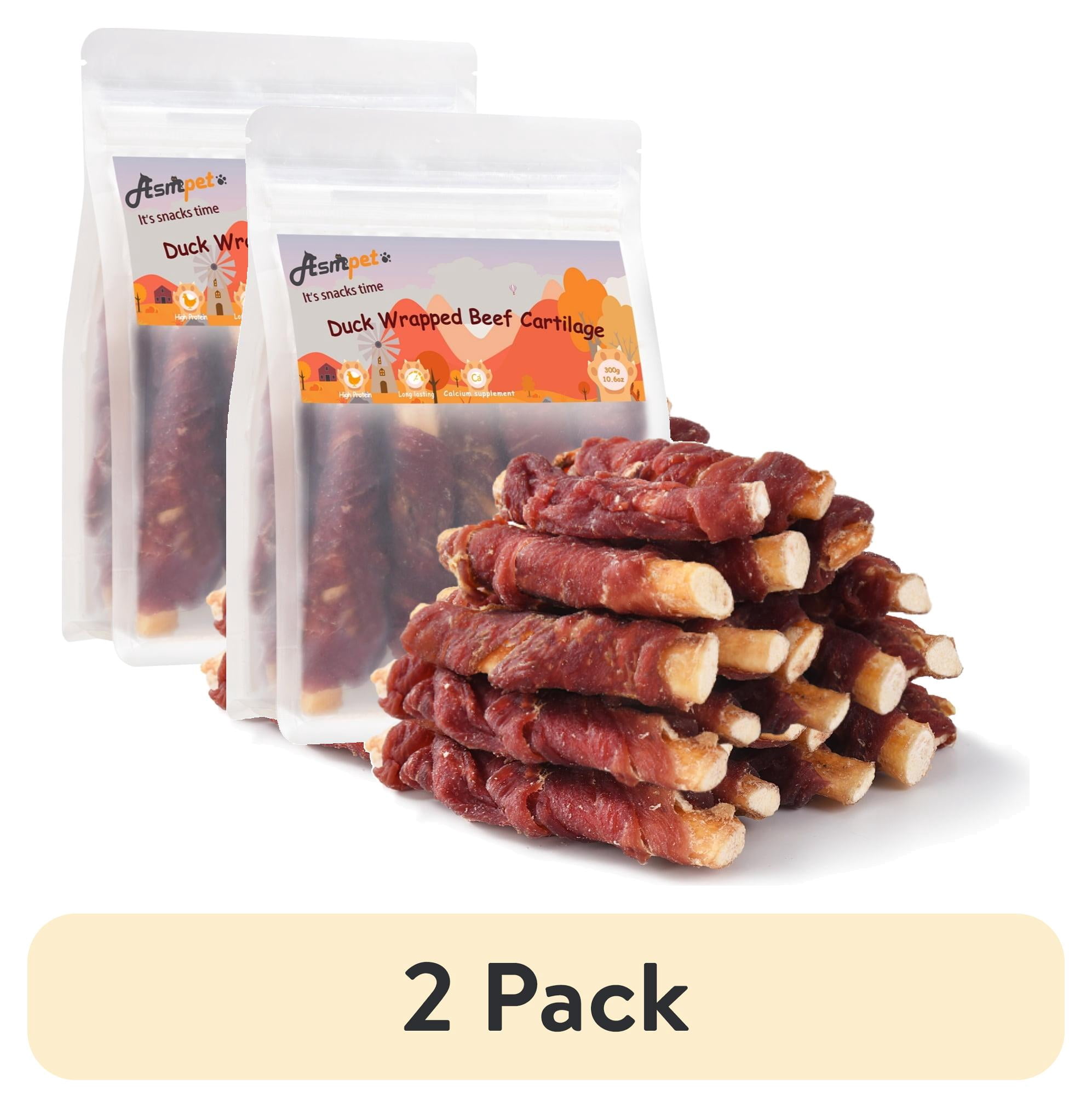 (2 pack) ASMPET Duck Wrapped Beef Cartilage Dog Treats, Dental Chewy Dog Soft Bone for Small, Medium, Large Dogs (10.6OZ, No Rawhide)