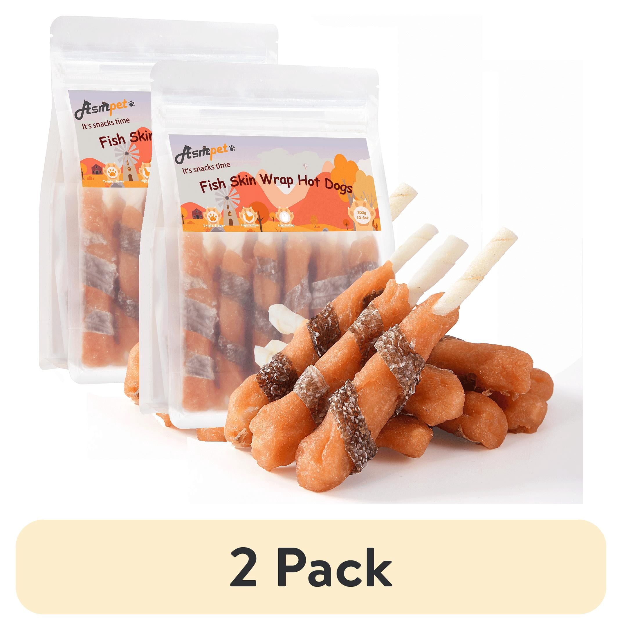 (2 pack) ASMPET Chicken Wrapped Dog Treats, Rawhide & Cod Skin Dental Chew, 10.6 oz