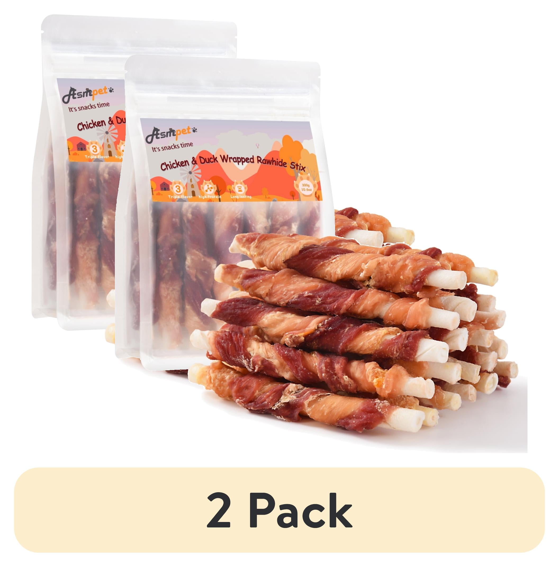 (2 pack) ASMPET Rawhide Dog Chew, Natural Chicken and Duck Wrap Long-Lasting Treat for Dog, 11 oz.