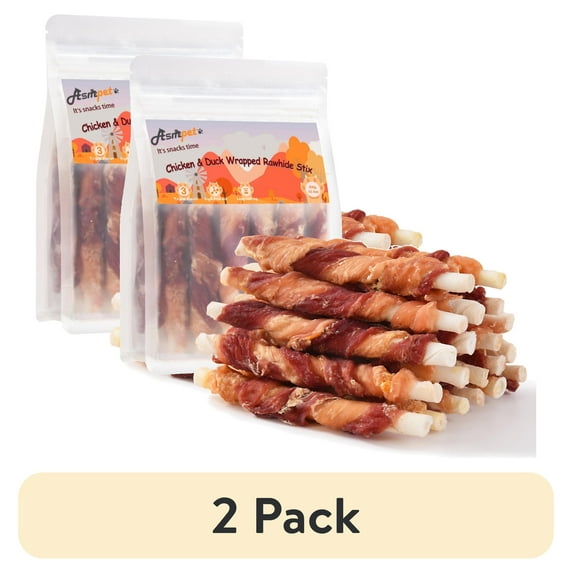 (2 pack) ASMPET Rawhide Dog Chew, Natural Chicken and Duck Wrap Long-Lasting Treat for Dog, 11 oz.