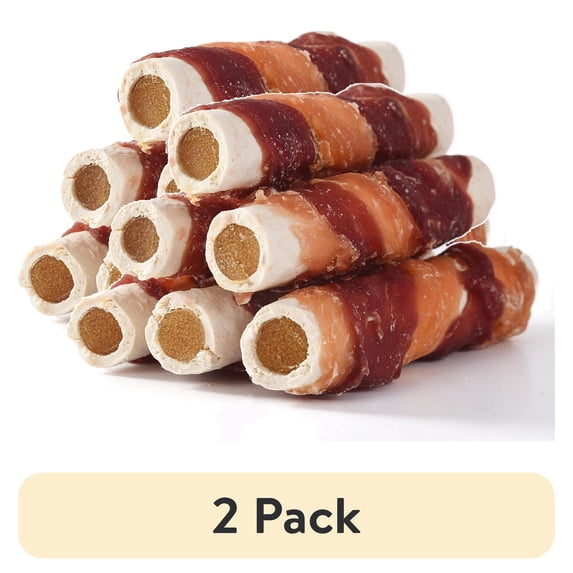 (2 pack) ASMPET Rawhide Dog Treats Chicken & Duck Wrapped Rawhide Sweet Potato Stick, Long Lasting Dog Bone, Teeth Cleaning for Medium Large Dogs, 10.6oz