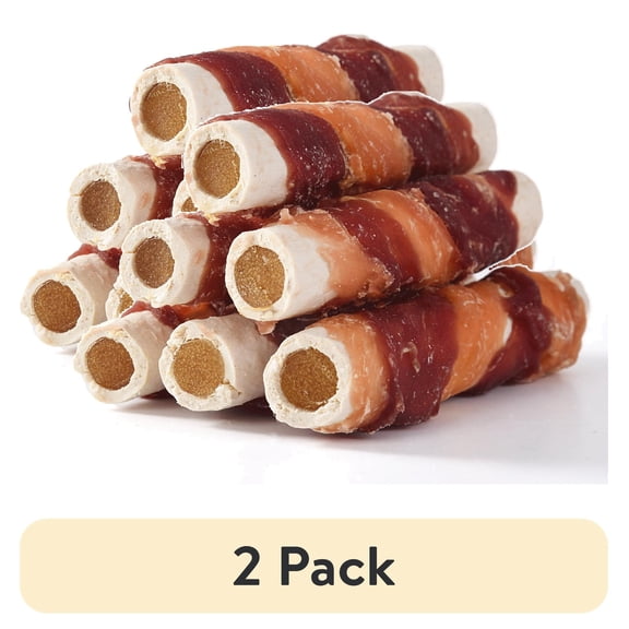 (2 pack) ASMPET Rawhide Dog Treats Chicken & Duck Wrapped Rawhide Sweet Potato Stick, Long Lasting Dog Bone, Teeth Cleaning for Medium Large Dogs, 10.6oz
