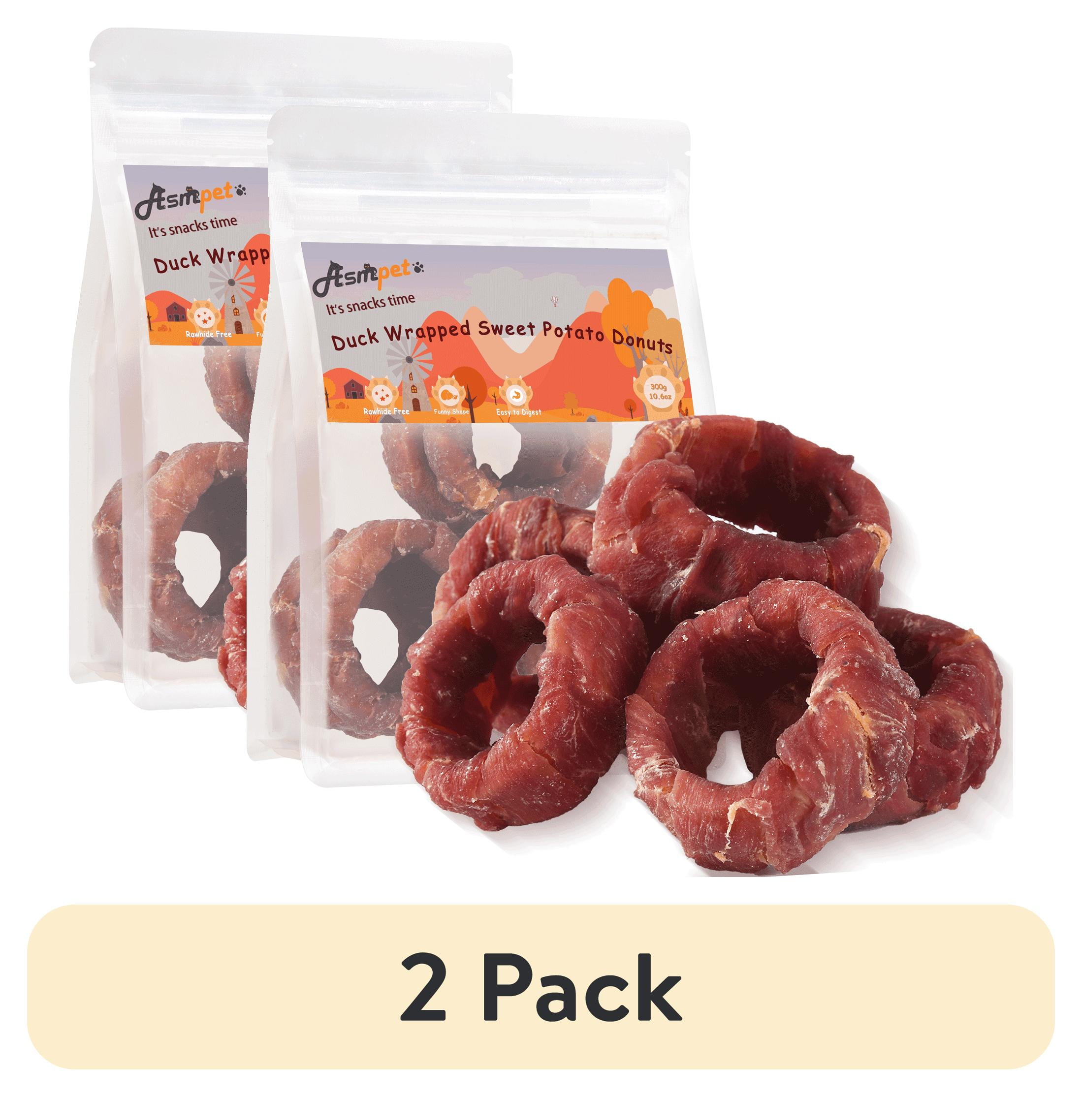 (2 pack) ASMPET Sweet Potato Dog Treat,  Duck Wrapped Donut Snack Chews for Small Medium Large Dogs, 10.6oz