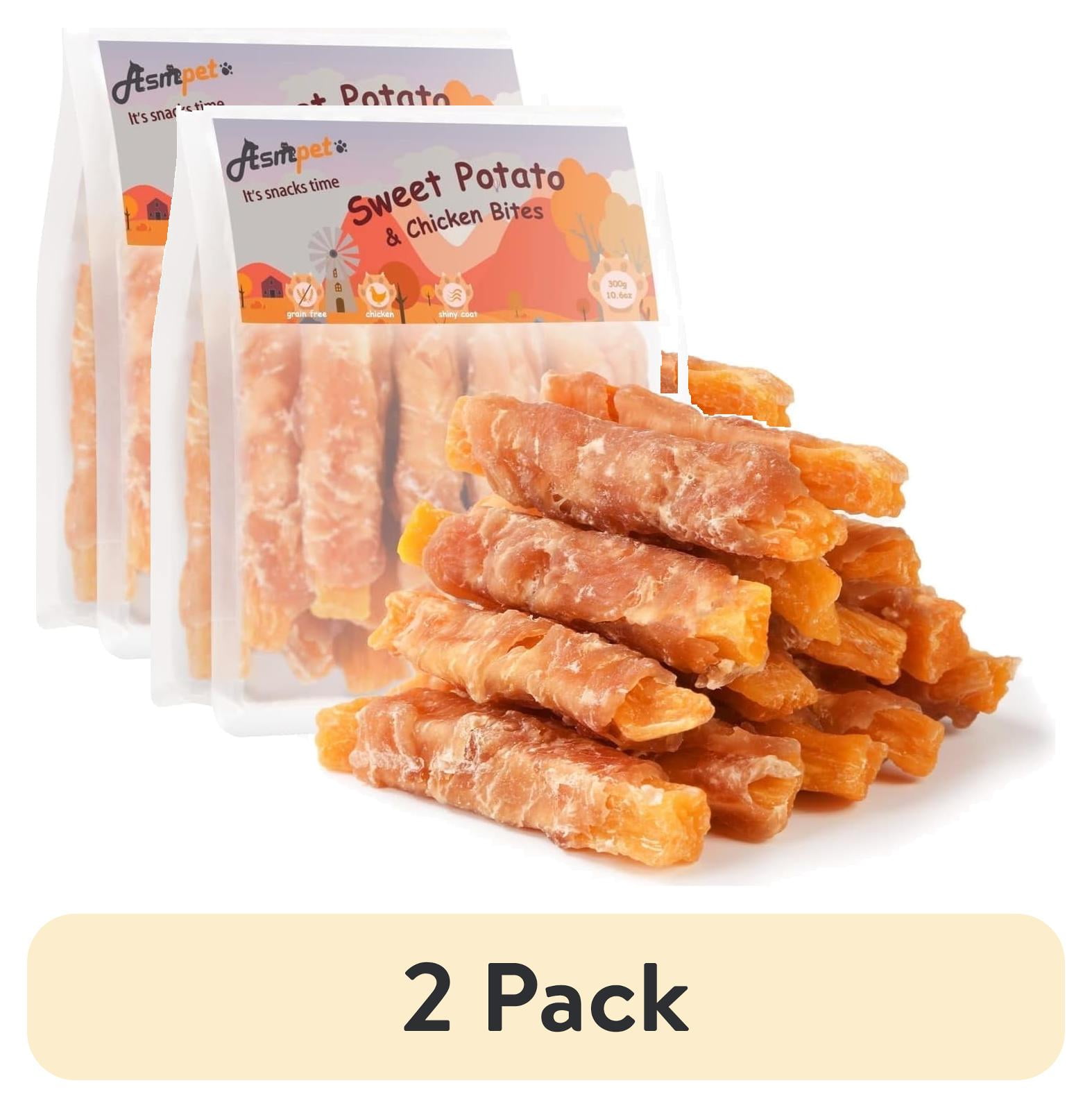 (2 pack) ASMPET Sweet Potato Dog Treats, Natural Chicken Jerky & Sweet Potato Chews for All Dogs, 15pcs