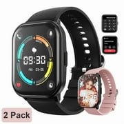 (2 pack) AUOSHI Smart Watch fits for Android & iPhone (Bluetooth Answer/Make Calls), 2.01 inch IP68 Waterproof Tracking Fitness, Sleep Monitor/Pedometer/Calories,Multiple Sports Modes,Black