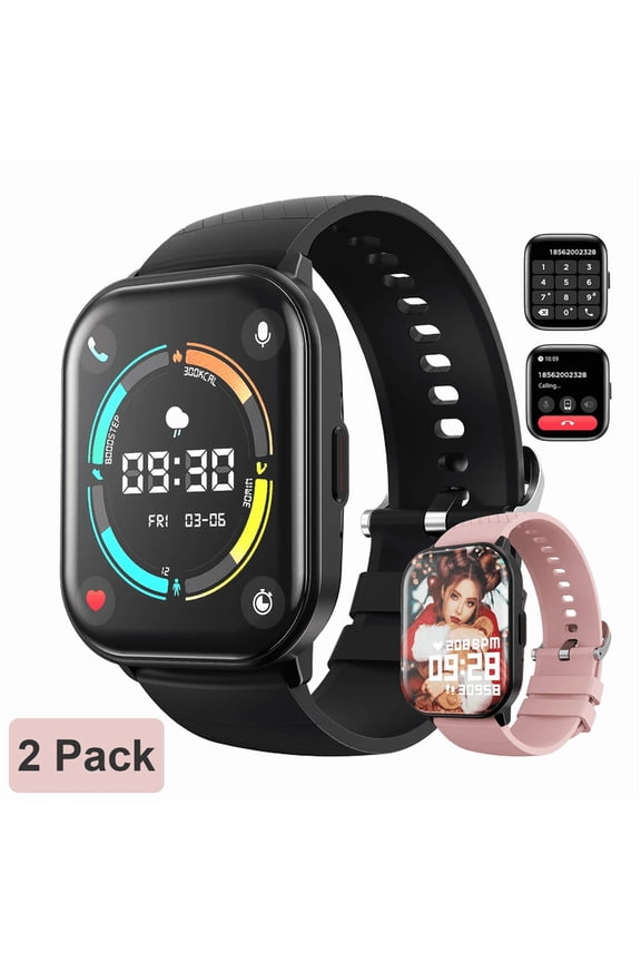 (2 pack) AUOSHI Smart Watch Fits for Android & Iphone (Bluetooth Answer/Make Calls), 2.01 inch IP68 Waterproof Tracking Fitness, Sleep Monitor/Pedometer/Calories,Multiple Sports Modes,Black