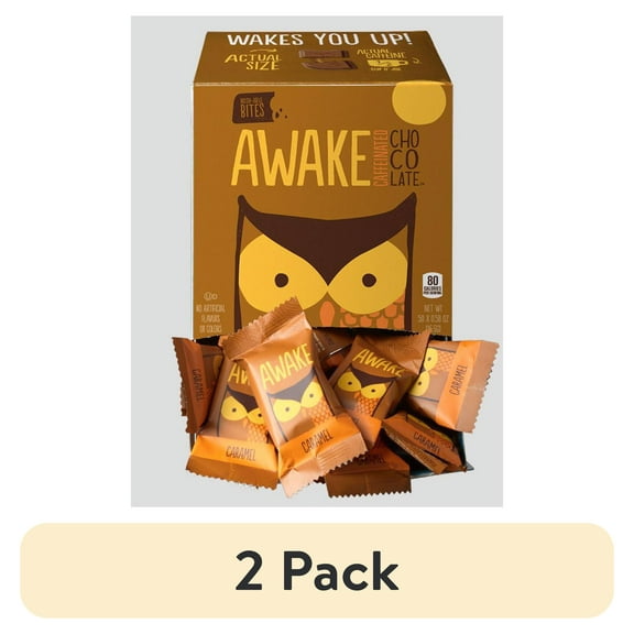 (2 pack) AWAKE Caramel Chocolate Candy Bites, 0.58 Oz, 50 Ct