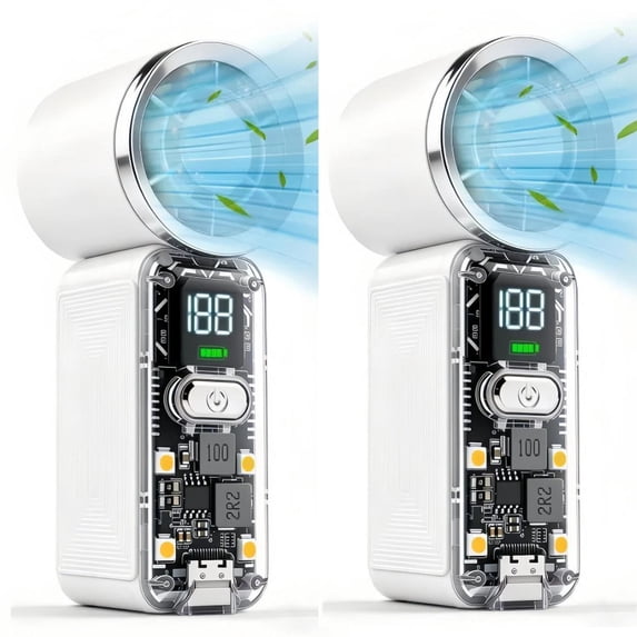 (2 pack) AWANFI Portable Handheld Turbo Fan, Handheld Mini Pocket Rechargeable Hand Fan, 6 Gear Wind, Rechargeable with Air Turbo Tech Cooling Fan, White