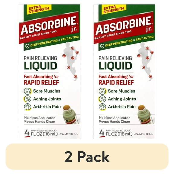 (2 pack) ABSORBINE JR. Extra Strength Pain Relieving Liquid, for Muscle, Joints, Arthritis Pain, with No-Mess Applicator, 4 Oz
