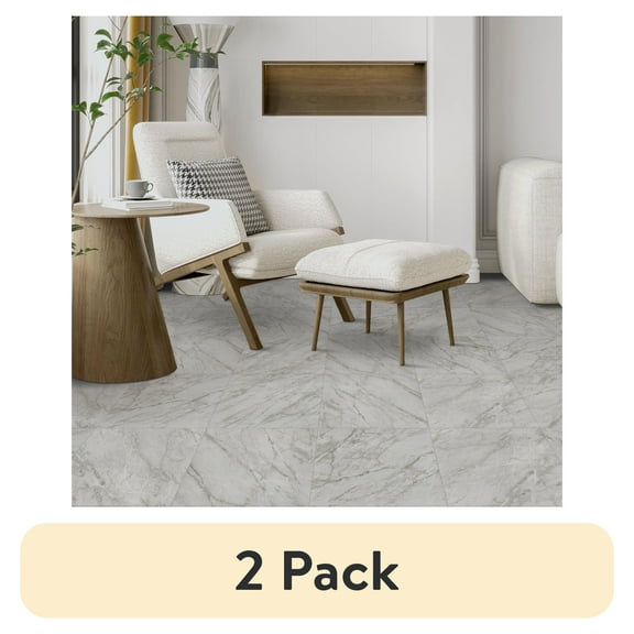(2 pack) Abyssaly 12 inch x 12 inch (10 pcs) White Gray Marble Peel and Stick Floor Tiles Removable Vinyl Floor Tiles Self-Adhesive Flooring for Bathroom and Kitchen