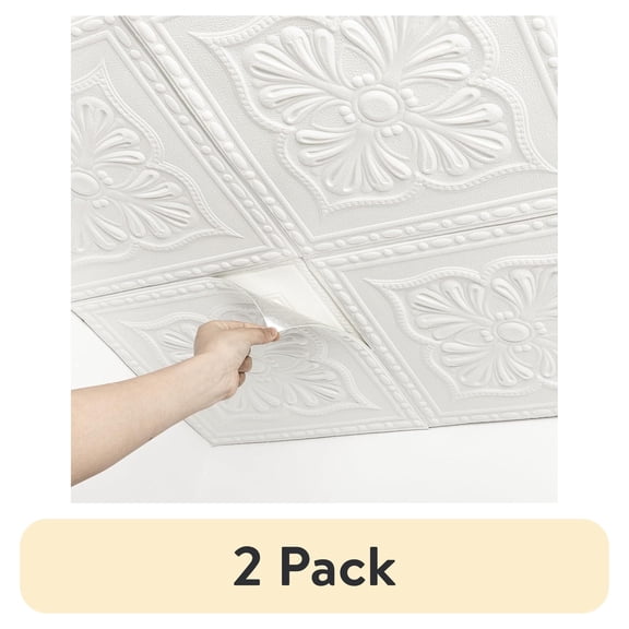 (2 pack) Abyssaly 13.7" x 13.7" Ceiling Tiles, 16 Pcs, Covering Area 20.85 sq. ft., Gelated Ceiling Tile Foam, Ceiling Tile Peeling & Pasting, Easy to Install on Ceiling & Wall, Pure White