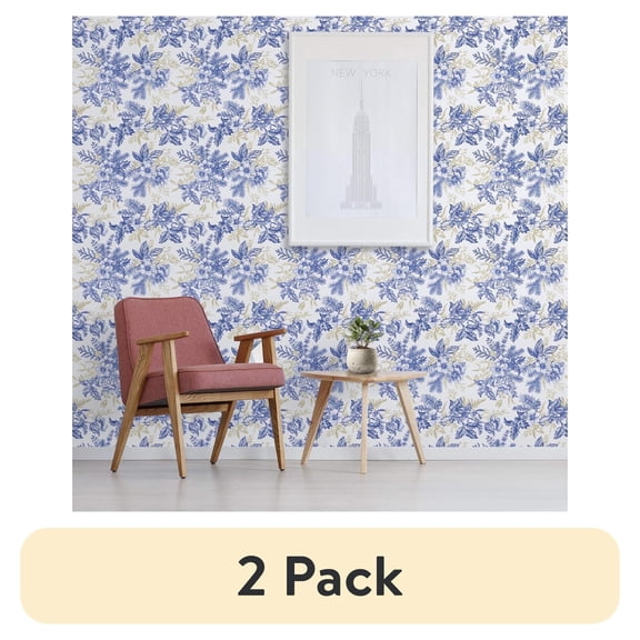 (2 pack) Abyssaly Blue Floral Wallpaper Peel and Stick Wallpaper 17.3"×118" Self Adhesive Removable Wallpaper Vintage Flower Vinyl Wall Paper