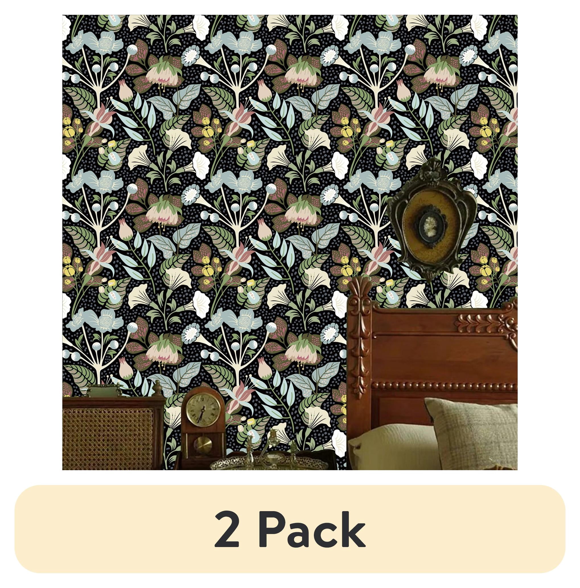 (2 pack) Abyssaly Floral Peel and Stick Wallpaper 17.7" x 118" Self-Adhesive Removable Black Morning Glory Contact Paper for Kitchen Bedroom Cbinet Wall Decoration