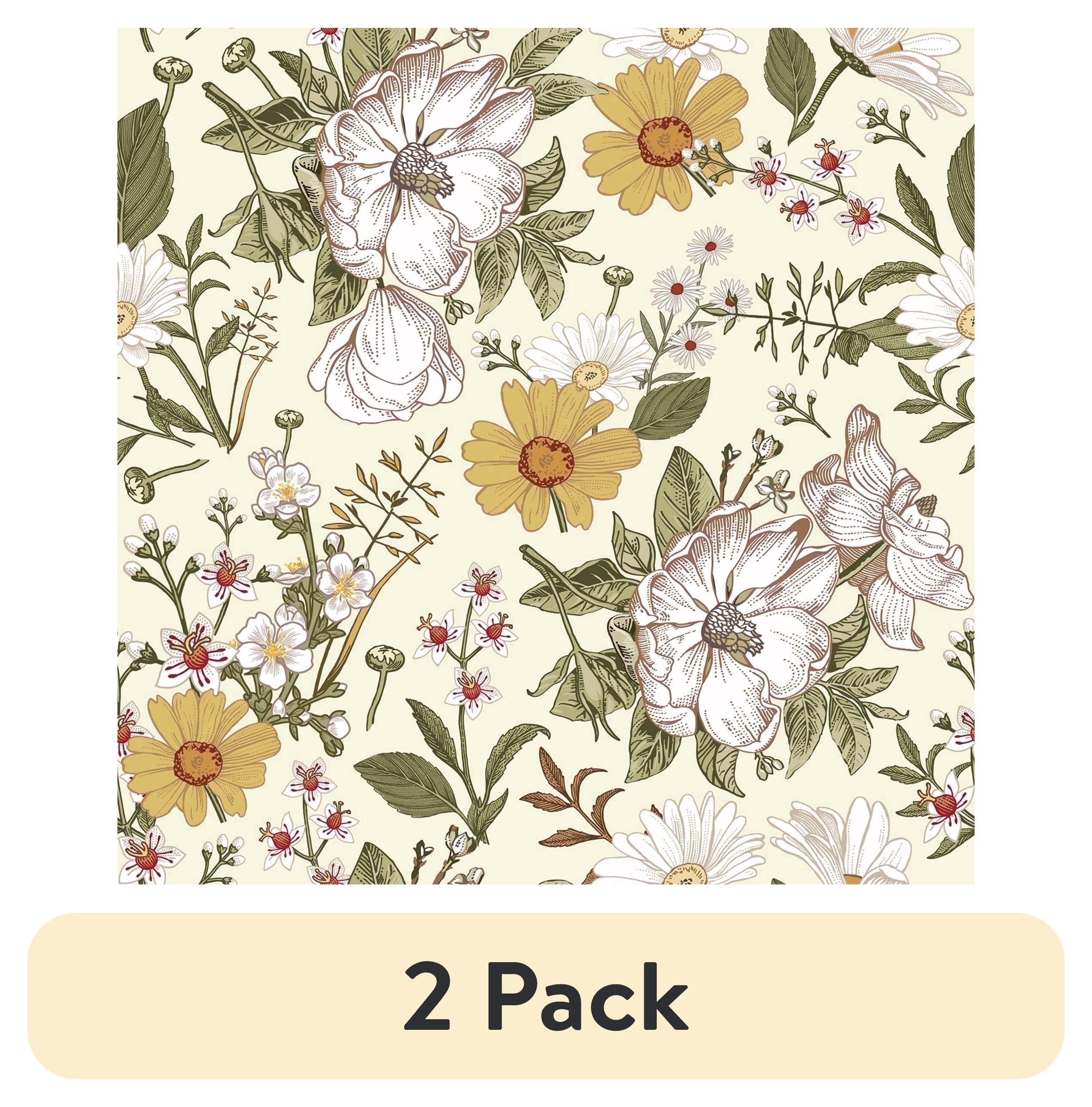 (2 pack) Abyssaly Floral Peel and Stick Wallpaper 17.7" x 118" Self-Adhesive Removable Vintage Beige Flower Wall Paper Contact Paper for Bedroom Kitchen