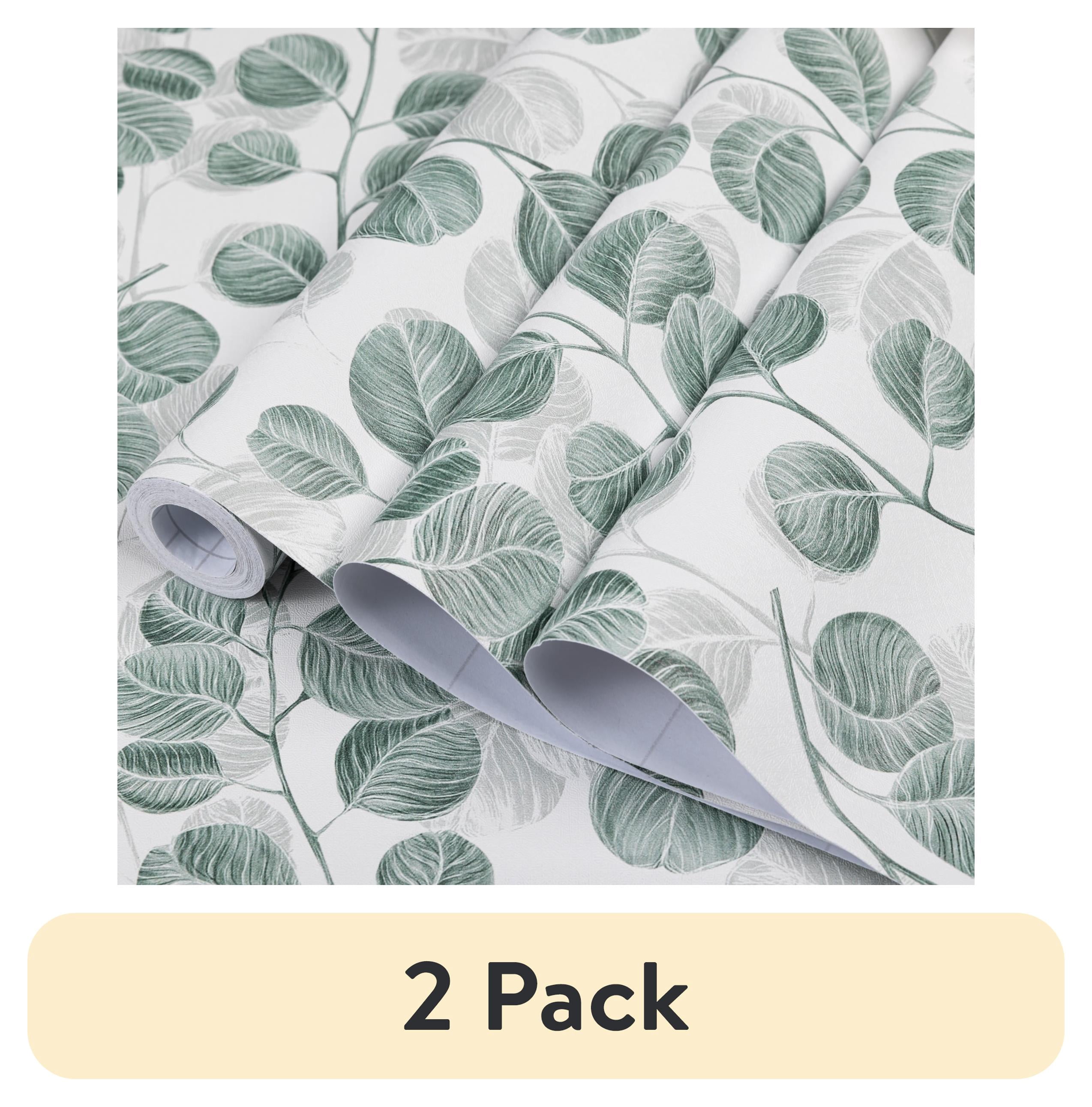 (2 pack) Abyssaly Peel and Stick Wallpaper Green Leaf Wallpaper 17.7" x 118"Self-adhesive Removable Floral Contact Paper for Cabinets Bedroom Living Room Decorative Wall