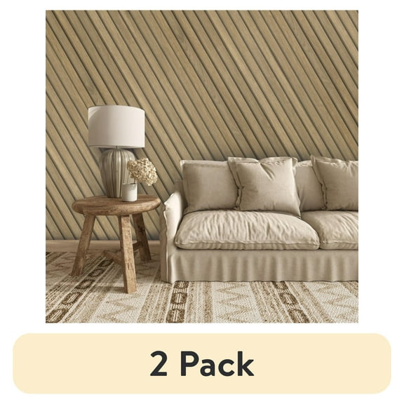(2 pack) Abyssaly Peel and Stick Wallpaper Light Brown Wood Slats Wallpaper 15.7"x118" Self-adhesive Removable Wood Grain Contact Wall Paper Waterproof Suitable for Kitchen Bedroom Wall Cabinets Furniture
